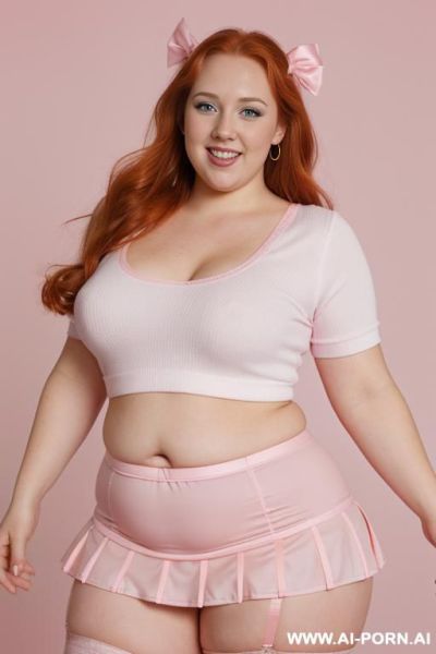 (((half body photo shot close up photo))). a (british obese fat bbw redhead), ((thick body, with tummy and love handless)). (wearing a lingerie garter belt top.) - ai-porn.ai - Britain on pornintellect.com