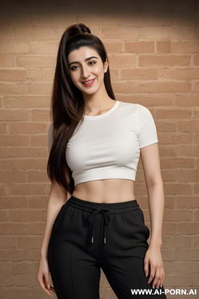 Black crew neck short sleeve shirt, joggers pants ,oval office , brick wall background, lean, (photorealistic), (ultra detailed photo), (hyper realistic photo), (urwa hocane ), hud3 - ai-porn.ai on pornintellect.com