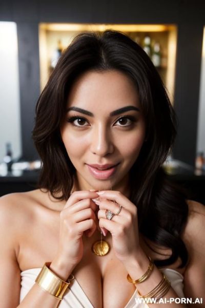 , cum covered, slutty, (gold necklace, bracelets, rings), looking at viewer - ai-porn.ai on pornintellect.com