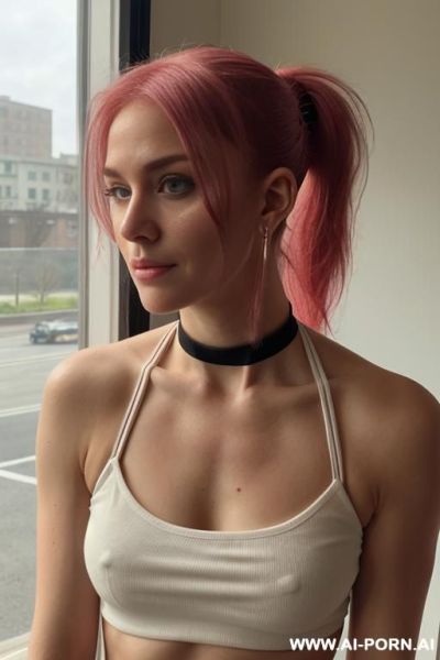 Halter top slightly undone, subtle hard nipples - ai-porn.ai on pornintellect.com