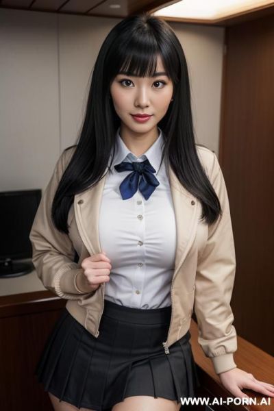 Beautiful model, ultra detailed, best quality, finely detail, highly detailed face, highly detailed eyes, sexy eyes, best quality eyes, highly detailed hands, highly detailed skin, makeup, eye contact, direct eye contact with viewer, slutty uniform - ai-porn.ai on pornintellect.com