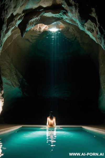 Dark lighting, night, the mermaid princess as a woman, nude, naked, near pool in a cave, light reflecting from pool water only, shiny scaly skin like a fish woman, thick toned legs - ai-porn.ai on pornintellect.com