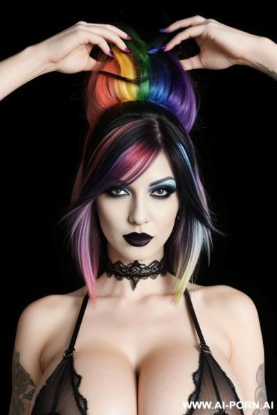 Goth clothes, rainbow colored hair. - ai-porn.ai on pornintellect.com