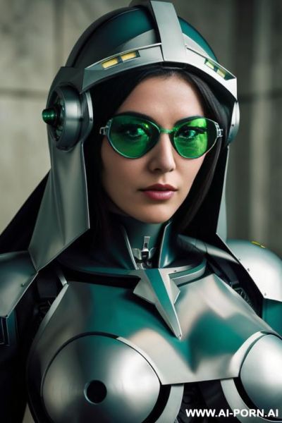 Mecha , robot , ufo helmet wired hair , right half face cover with robot body - ai-porn.ai on pornintellect.com