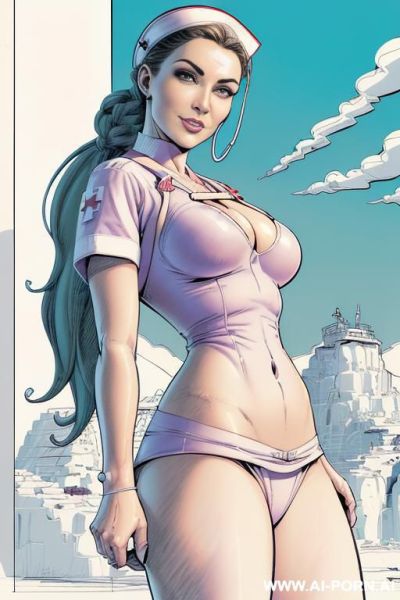 ((((image comic-drawing cartoon style)))) down level shot boobs in closedup ((((sky landscape bright sun)))) ((((sexy killer nurse)))) ((((seductive gaze)))) pretty italian woman full lips smile shocked - ai-porn.ai - Italy on pornintellect.com