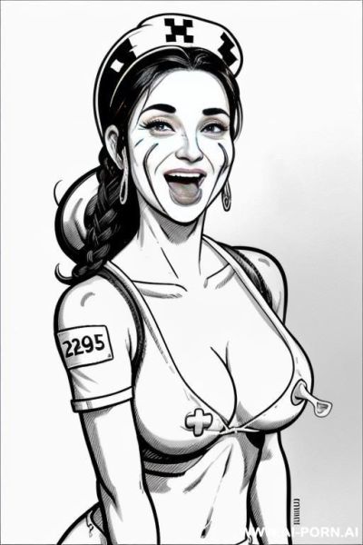((((image drawing cartoon style)))) down level shot boobs in closedup ((((apocalyptic hospital)))) ((((killer nurse)))) ((((laughter)))) ((((seductive gaze)))) pretty italian woman full lips smile shocked - ai-porn.ai - Italy on pornintellect.com