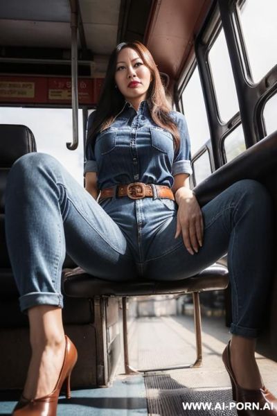 Straight blue jeans, leather belt, oxford shoes, ((view from the ground)), (extra low angle)), spread legs - ai-porn.ai on pornintellect.com