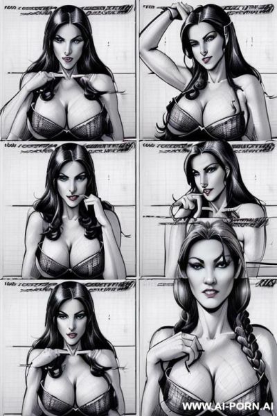 ((((in three panels))) ((((each panel a different pose sexy)))) ((((image comic-drawing cartoon style)))) down level shot boobs in closedup ((((landscape office)))) ((((sexy killer secretary)))) - ai-porn.ai - Italy on pornintellect.com