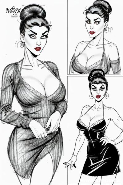 ((((in two panels))) ((((each panel a different pose sexy)))) ((((image comic-drawing cartoon style)))) down level shot boobs in closedup ((((landscape office)))) ((((sexy killer office woman)))) - ai-porn.ai - Italy on pornintellect.com