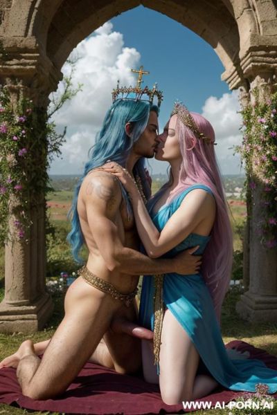 ((divine sacred holy celestial male god is a submissive depraved shameless gay fairy faggot bimbo whore for dominant misogynistic bald stud straight man hugging and kissing him on the lips)) - ai-porn.ai on pornintellect.com