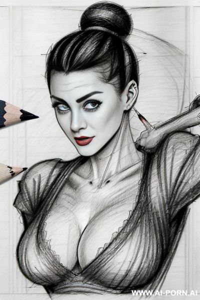 ((((in two panels))) ((((each panel a different pose sexy talking)))) ((((image comic-drawing pencil style)))) down level shot boobs in closedup ((((landscape office)))) (((( office woman)))) ((((seductive - ai-porn.ai - Italy on pornintellect.com