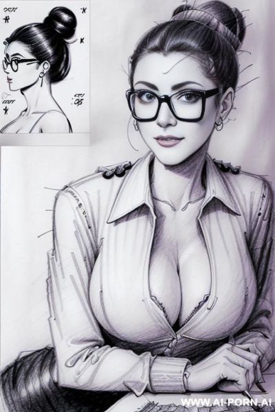 ((((in two panels))) ((((each panel a different pose sexy)))) ((((image comic-drawing pencil style)))) down level shot boobs in closedup ((((landscape office)))) ((((office woman)))) ((((siting on descktop - ai-porn.ai - Italy on pornintellect.com