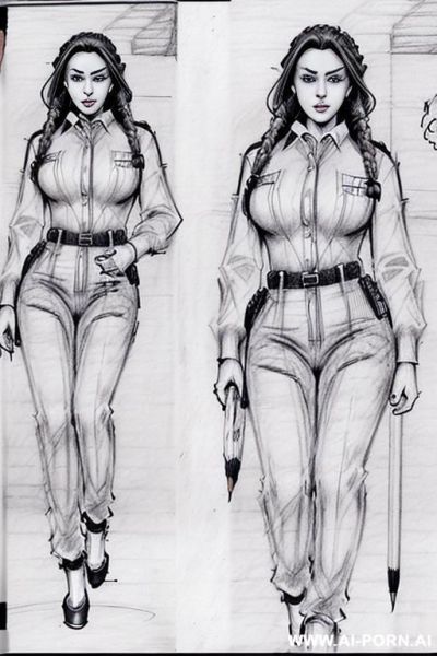 ((((full body shot)))) ((((in two panels))) ((((each panel a different pose sexy)))) ((((image comic-drawing pencil style)))) down level shot ass close up ((((landscape office)))) ((((security guard)))) - ai-porn.ai - Italy on pornintellect.com
