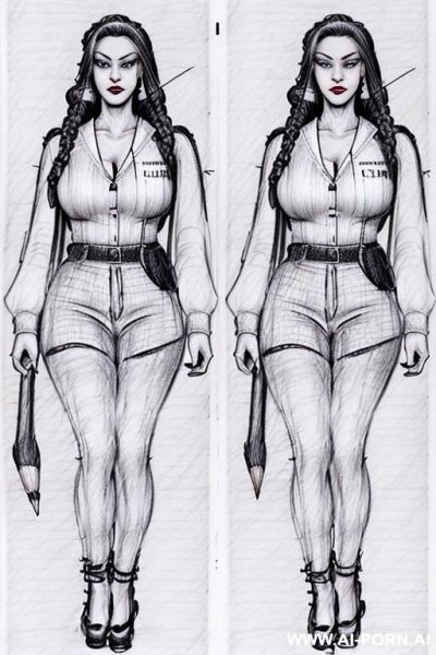 ((((full body shot)))) ((((in two panels))) ((((each panel a different pose sexy)))) ((((image comic-drawing pencil style)))) down level shot ((((landscape office)))) ((((security guard)))) ((((walking sexy - ai-porn.ai - Italy on pornintellect.com