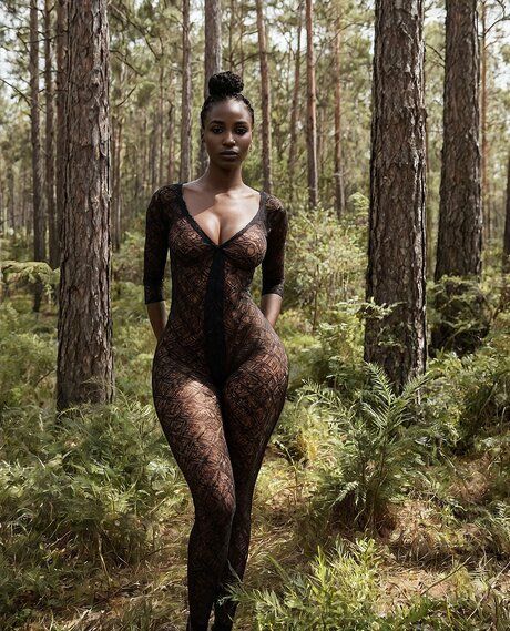 Ebony solo girl gets completely naked while out in the woods - pornpics.com on pornintellect.com