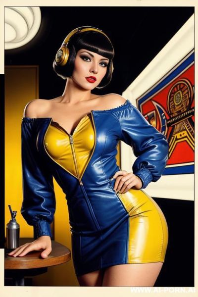 Image comic-drawing vintage style, sci-fi, atompunk, slender body in the sci-fi city, sci-fi yellow jacket, image comic-drawing vintage style, fantasy arab dress, sci-fi cap, in white background, image comic-drawing vintage style - ai-porn.ai on pornintellect.com